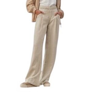 Wrap London Women's 100% Linen Wide-Leg Khaki Pants